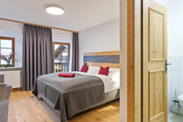 Doppelzimmer Dusche/WC, TV, Schlafcouch und Balkon mit Bergblick (22 qm)