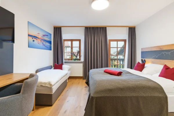 Doppelzimmer Dusche/WC, TV, Schlafcouch und Balkon mit Bergblick (22 qm)